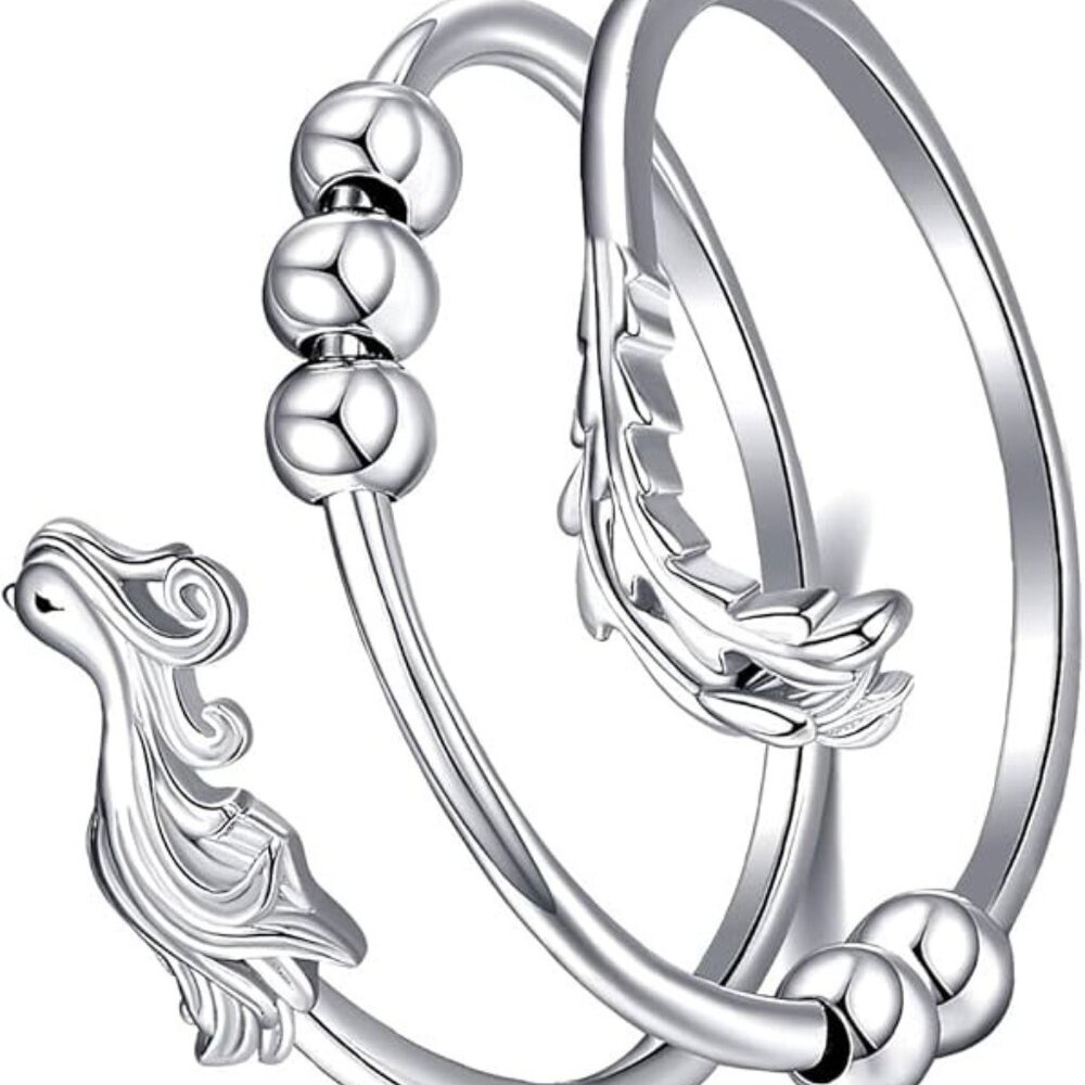 Fidget Ring Sterling Silver Rosary Spinner Ring Phoenix Fidget Jewelry For Women